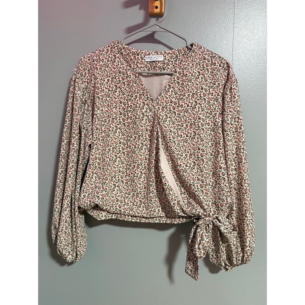 Paper Crane Floral Wrap Top | Long Sleeve Tie Blouse | Size Small